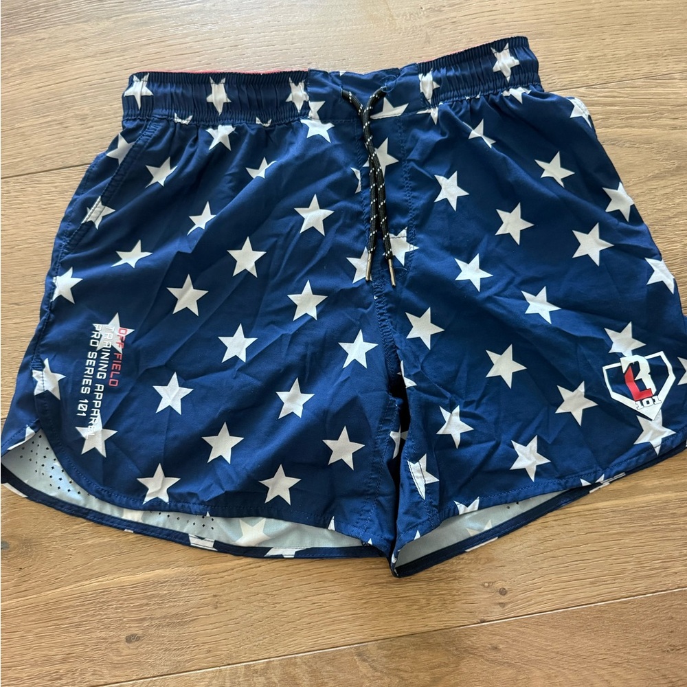 Youth XL  Star Print Swim Shorts - Navy White